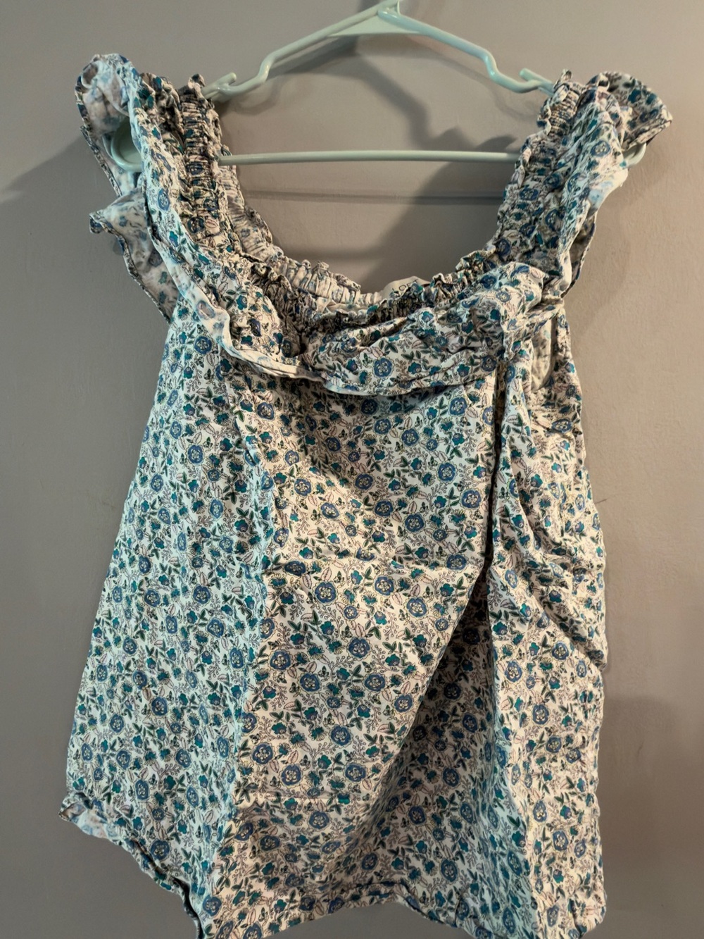 LOFT Blue Floral Ruffle Off-Shoulder Camisole
